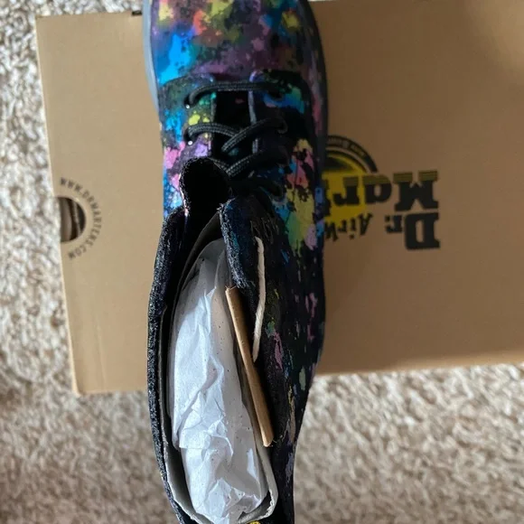 Dr. Martens Black Combat Boots with Glossy Cosmic Print